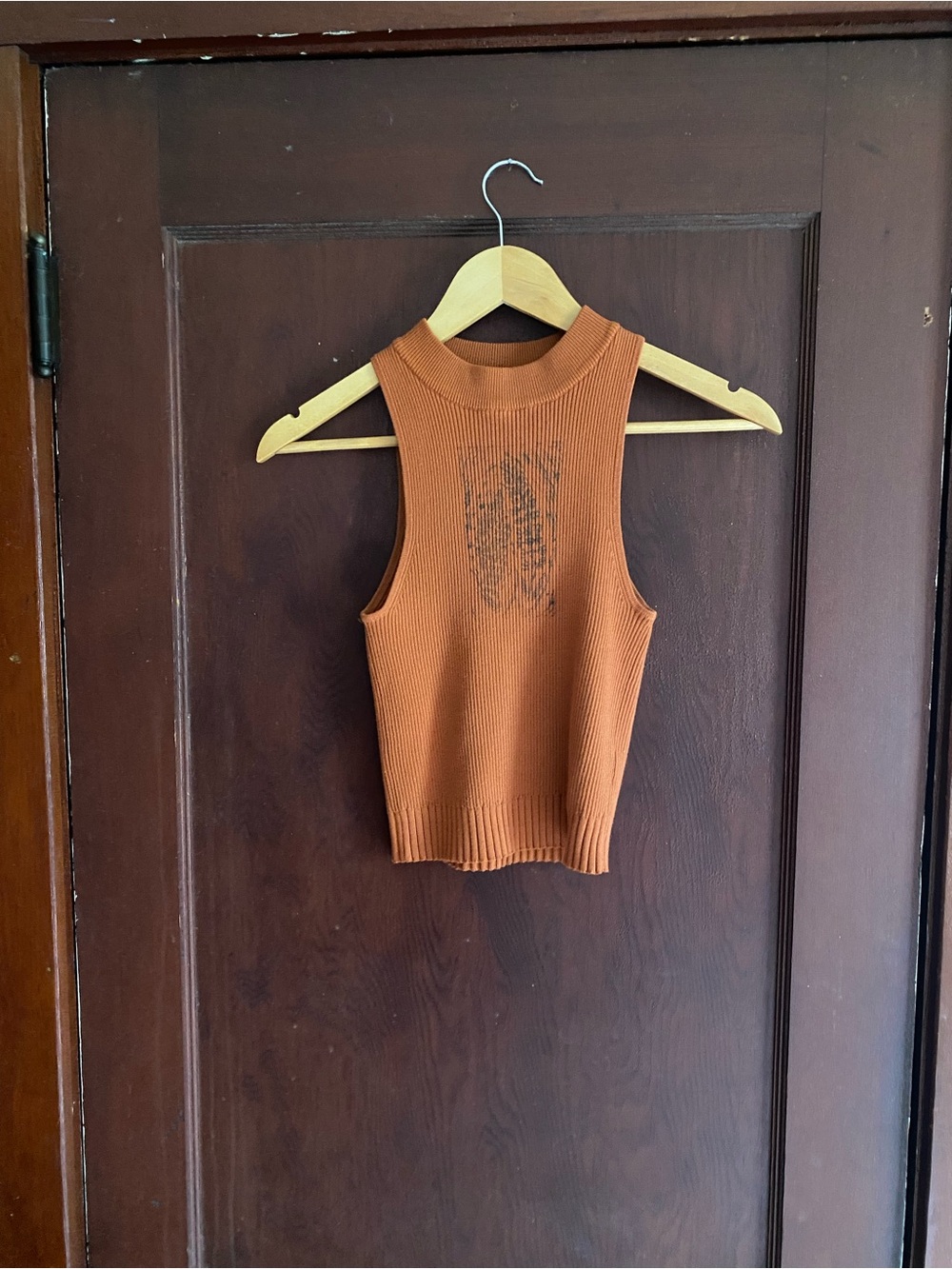 Ribbed Sleeveless Mock Neck Crop Top - Rust
